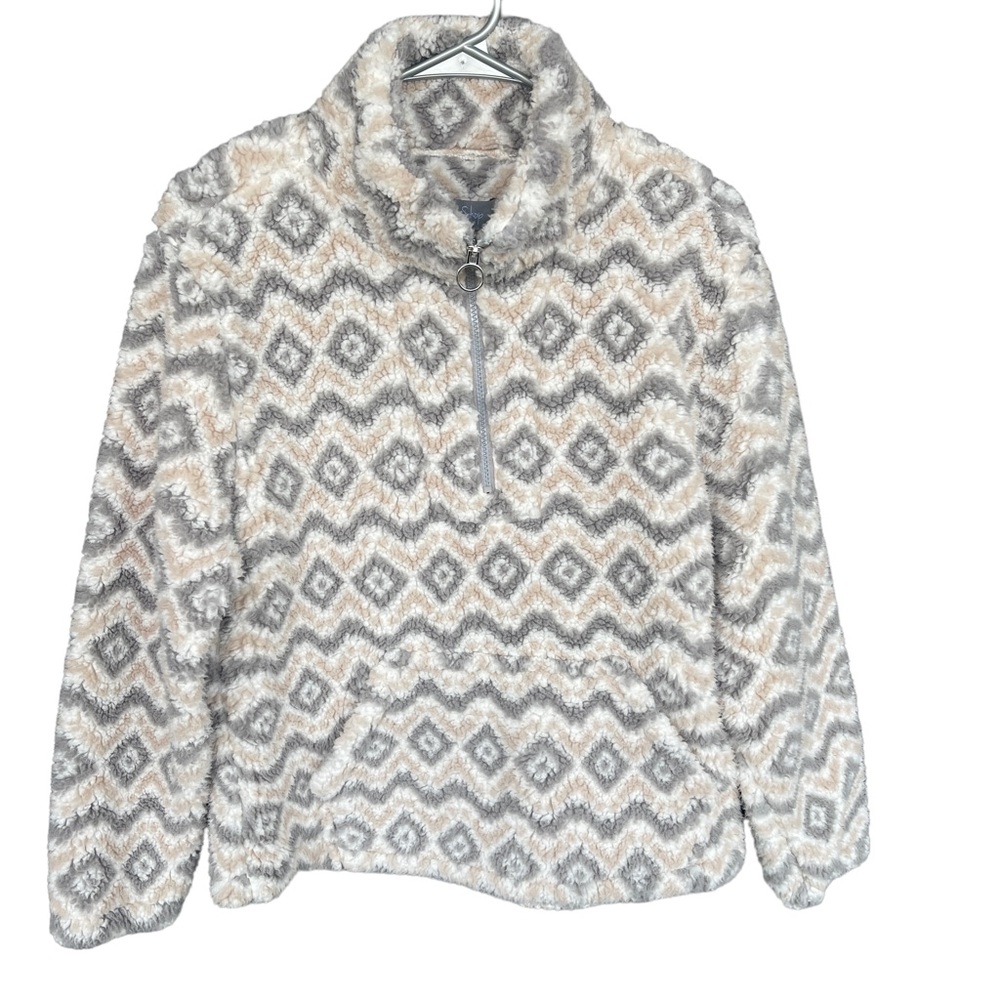 Coffee Shop‎ NY Fuzzy Sherpa Quarter Zip Pullover Women's Size L